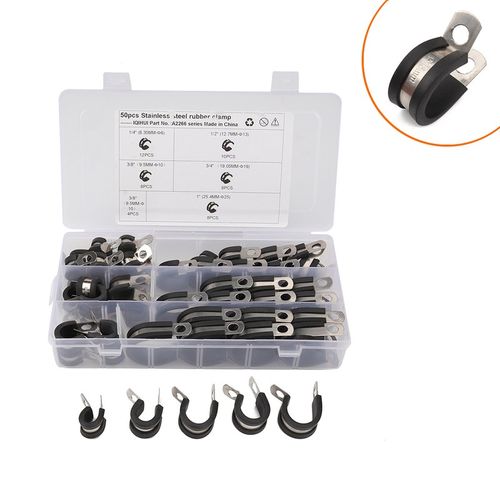亚马逊热销-不锈钢304胶条软管装卡箍只夹电缆管卡箍5种规格50