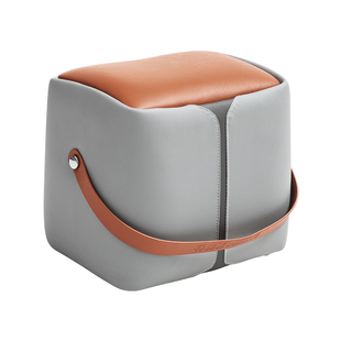 芝华仕真皮小方凳家用换鞋凳圆形小矮凳可储物脚凳头层牛皮 XJ008