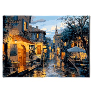 diy数字油画成人手绘风景手工填色油彩填色画客厅装饰画 雨后小巷