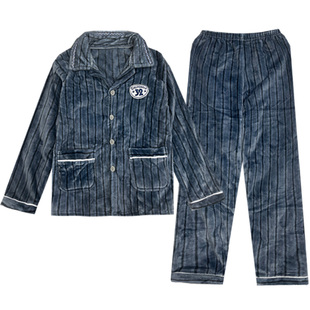 春秋新款加厚珊瑚绒睡衣男士秋冬季法兰绒套装加绒开衫家居服大码