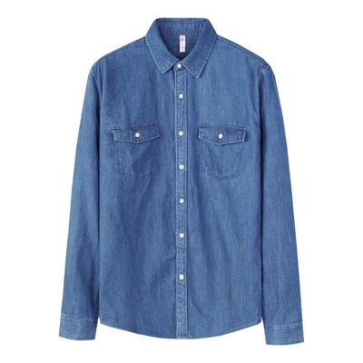 男士复古流行蓝色牛仔衬衫纯棉
