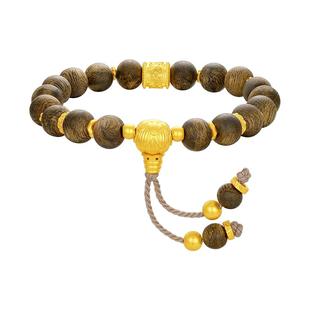 周大生沉香黄金手串男女足金木质男士手链情侣款新年礼物送男女友