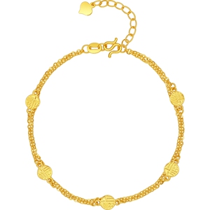 周六福黄金5G计价足金首饰好运连连五福临门女款手链圣诞礼物