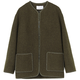 LANCY/朗姿2025冬季新款简约休闲羊毛羊驼毛圆领短大衣毛呢外套女