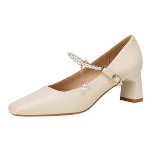 玛丽珍鞋2025年新款方头粗跟单鞋女高跟鞋新娘婚鞋不累脚日常可穿