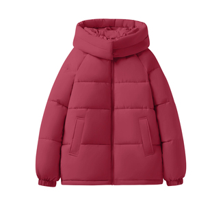 KMV真维斯红色连帽加厚棉服女冬季2026马年新款棉袄保暖棉衣外套