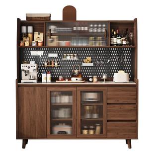 三梦实木餐边柜中古风双层收纳柜子客厅靠墙一体储物柜家用茶水柜