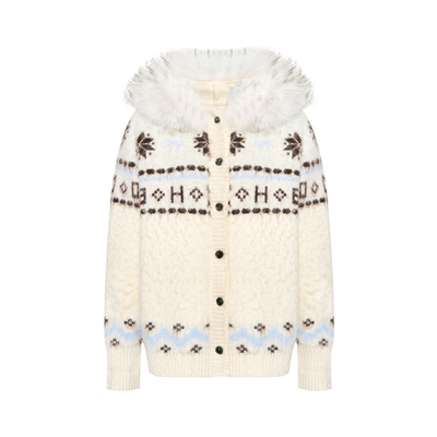 可拆卸毛领连帽宽松毛衣开衫