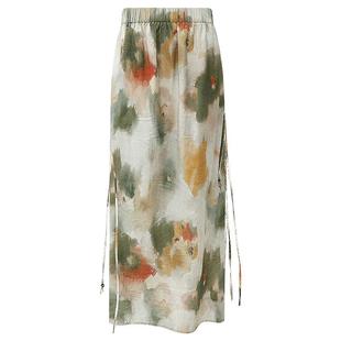 COCOBELLA国风晕染印花半身裙女新中式串珠飘带大摆长裙HS7019