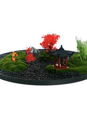 圆桌中间摆件山水桌芯包厢装饰品新中式餐桌台花造景园林创意摆花