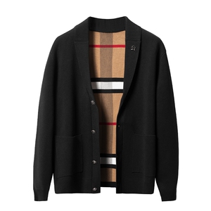 杉杉男士开衫针织衫男2025春秋季新款高级感V领外套毛衣男款黑色