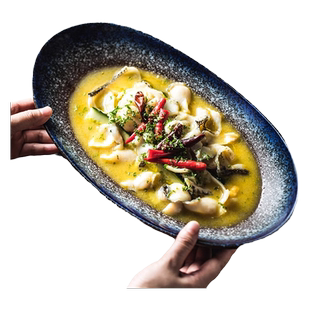 大码鱼盘清蒸鱼盘 家用陶瓷盘装菜盘子饺子盘青菜盘肉盘汤盘餐具