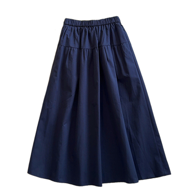 藏蓝色松紧腰口袋伞裙