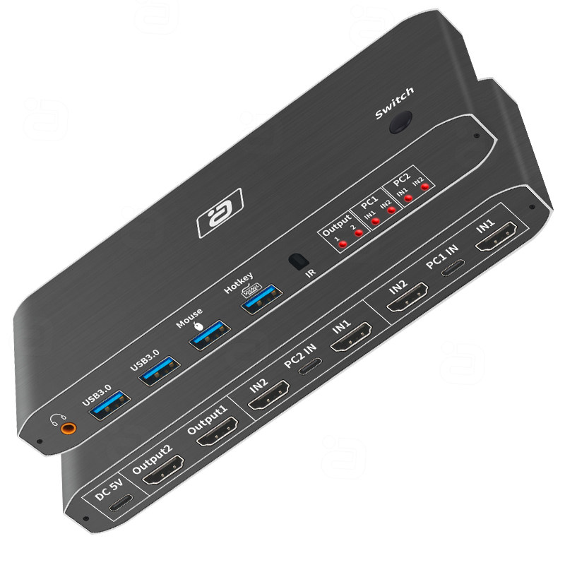 阿音KVM双屏切换器4k60h二进二出