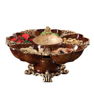 创意欧式干果盘客厅桌面分格带盖旋转糖果盒乔迁礼物样板房软装