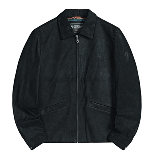 MCS男装源自万宝路秋季休闲做旧皮夹克修身翻领山羊皮真皮皮衣男