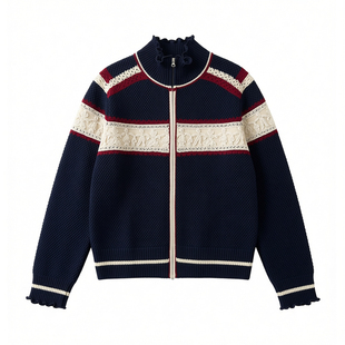 章章12/28RL全羊毛老钱立体刺绣学院毛衣开衫