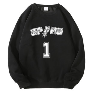 秋冬季加绒美式篮球马刺队文班亚马投篮圆领运动训练卫衣男长袖