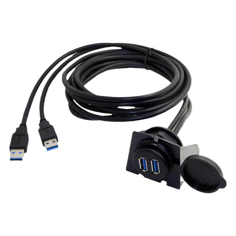 CY辰阳 汽车摩托车船舶仪表板带支架双USB 3.0高清公对母防水1米数据线 USB延长线 设备连接线 双口USB3.0 防