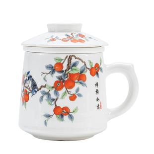 德化白瓷茶杯陶瓷茶水分离杯马克杯个人专用办公室泡茶水杯子带盖