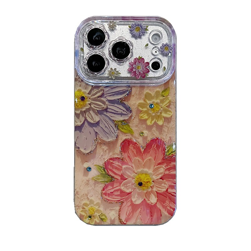 适用苹果系列iPhone17新款手机壳13pro/16promax高级感粉紫花卉15promax14promax全包花朵镜框网红女款保护套