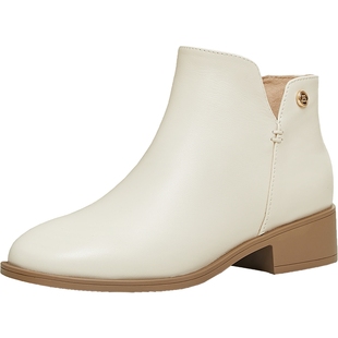 天美意复古英伦踝靴时装靴女鞋子加绒短靴皮靴2025冬新款CSV46DD5