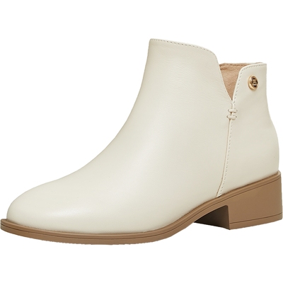 天美意复古英伦踝靴时装靴女鞋子加绒短靴皮靴2025冬新款CSV46DD5