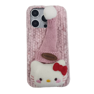 毛绒高帽hellokitty适用苹果手机壳秋冬iphone17promax新款粉色17少女心16promax防摔15pro立体14Pro女13全包