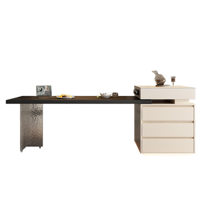 奶油风岛台餐桌一体家用可伸缩岩板倒台亚克力悬浮开放厨房中导台