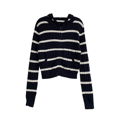 复古连帽针织开衫女春季