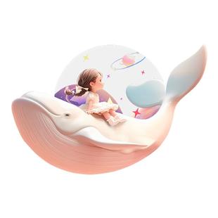 奶油风公主儿童房装饰画鲸鱼卧室床头挂画带灯光卡通客厅壁饰画