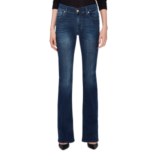 7 For All Mankind女春夏中腰修身深蓝色水洗微喇牛仔裤BOOTCUT