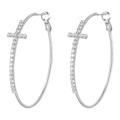 925纯银针十字架大圈圈耳环高级