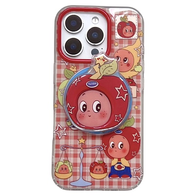 适用于苹果手机壳红格星星人磁吸