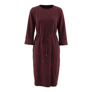 MY TENO/马天奴2026春季新款提花系带连衣裙七分袖圆领中式中长裙