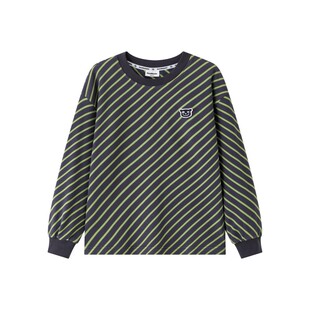 漫画家【条纹暖绒T】儿童长袖秋冬德绒保暖斜条纹内搭打底长袖T恤