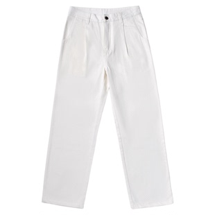 柴米美式复古老钱风白色直筒休闲裤男全棉西装裤咔叽中腰直筒长裤