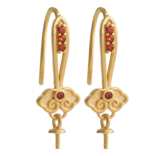 S925纯银耳钩配件复古国风设计款镀18k金镶嵌圆珠水晶耳坠diy配件