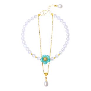 六不散人斯里兰卡天然蓝月光石手串女单圈天河石新中式925银手链