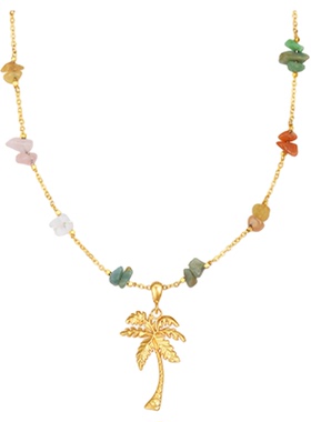 sunshifen Rainforest金色棕榈天然石波西长项链毛衣链情人节礼物