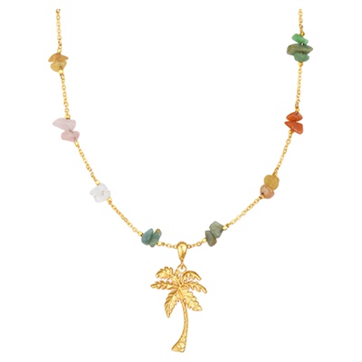 sunshifen Rainforest金色棕榈天然石波西长项链毛衣链礼物