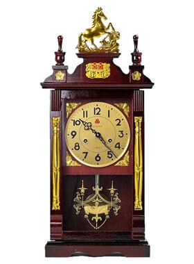 威弗列德机械座挂钟老式上弦链发条纯铜机芯台钟实木报时桌面摆件