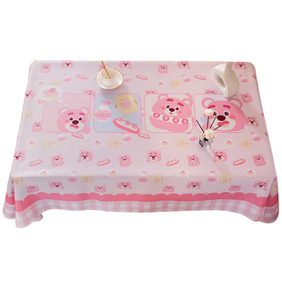 卡通防水桌布布艺化妆桌学生网红课桌垫写字台布粉色少女可爱小熊