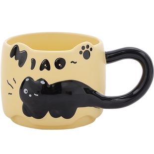 浮雕小猫杯子女生高颜值马克杯可爱创意情侣水杯陶瓷办公室咖啡杯
