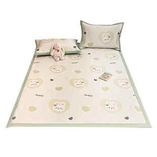 夏季冰丝凉席三件套2025新款夏天家用空调软席宿舍双人卡通冰藤席