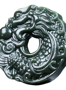 天然和田玉黑青龙鱼吊坠附证书