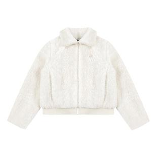 FDR官方店 毛毛翻领宽松短款外套女2025冬季新款羊羔绒上衣