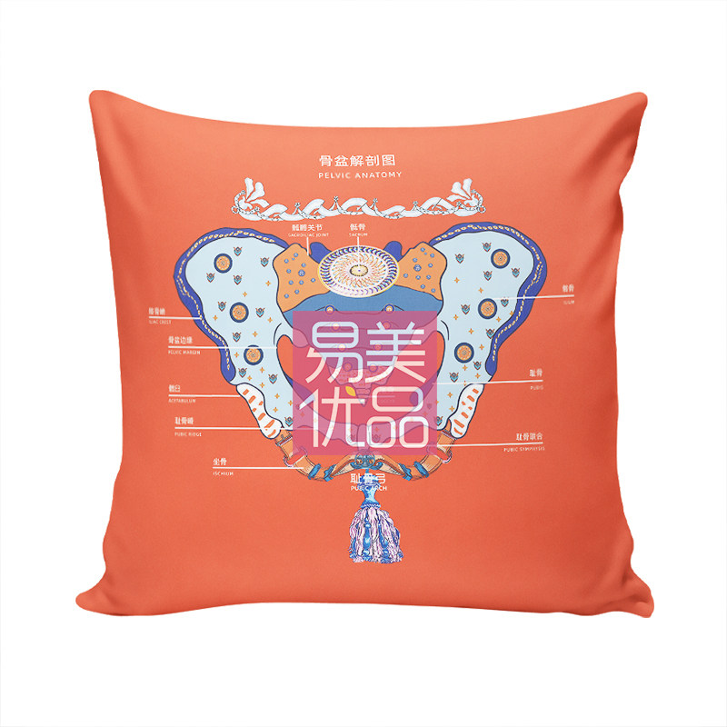 爱马仕橙珠宝腰带女性解剖艺术抱靠垫/抱枕