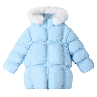 安奈儿女童装中长款连帽羽绒服冬季款加厚保暖防风外套学院风