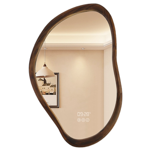 BOLEN 纯实木异形智能浴室镜卫生间镜子美式复古壁炉镜发光玄关镜